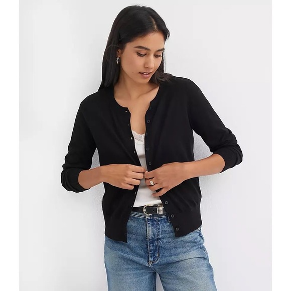 LOFT Sweaters - LOFT Black 100% Cotton Button Front Cardigan Lightweight Classic Minimalist XL